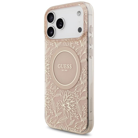 Guess IML Flowers Electro Pearl Strap MagSafe - Case iPhone 17 Pro Max (pink)