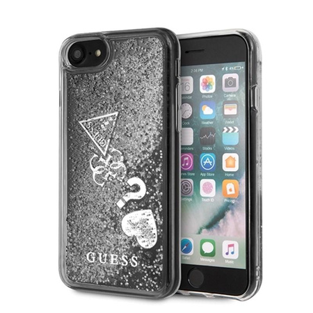 Guess Liquid Glitter Hearts - pouzdro pro iPhone SE 2020 / 8 / 7 (stříbrné)