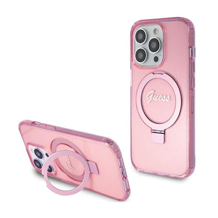 Guess Ring Stand Script Glitter MagSafe - iPhone 15 Pro Max Case (pink)