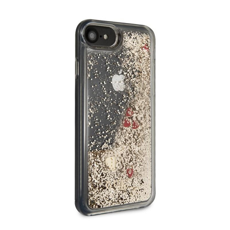 Guess Liquid Glitter Hearts - pouzdro pro iPhone SE 2020 / 8 / 7 (zlaté/červené)