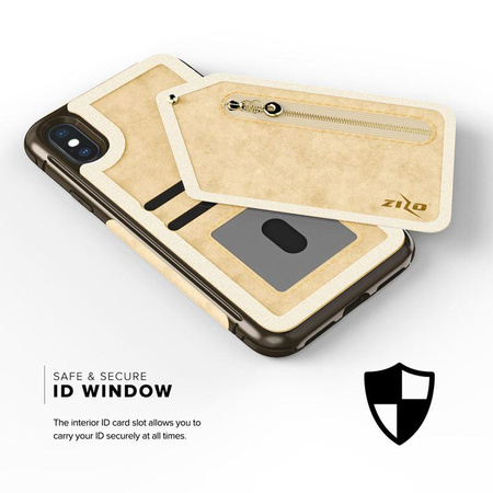 Zizo Nebula Wallet Case - Bőr iPhone X tok kártyazsebekkel + cipzáras tok + 9H üveg a képernyőhöz (Tan/Barna)