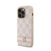 DKNY Leder mit kariertem Monomuster und gedruckten Streifen - iPhone 14 Pro Tasche (rosa)