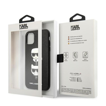 Karl Lagerfeld Saffiano Karl & Choupette Heads - iPhone 11 Pro tok (fekete)