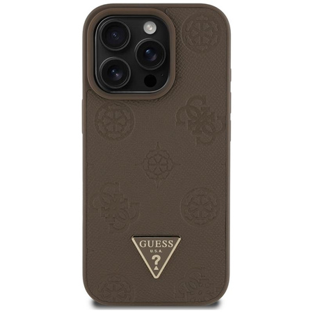 Guess Grainé Hot Stamp Peony Triangle Logo MagSafe - Coque pour iPhone 16 Pro (marron)