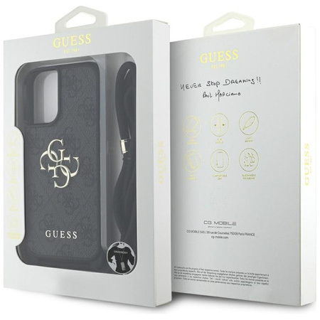 Guess 4G Big Logo Cord Strap Crossbody - Case for iPhone 16 Plus (black)