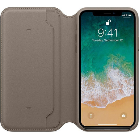 Apple Leder Folio - Lederhülle für das iPhone X mit Kartenfächern (Hellbeige)