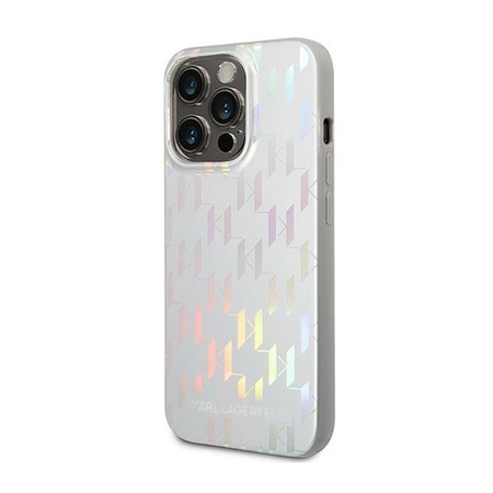 Karl Lagerfeld Monogram Iridescent - Kryt pro iPhone 14 Pro (stříbro)