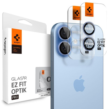 Spigen Optik Pro GLAS.TR EZ Fit Camera Protector 2-Pack - Schutzglas für Kameralinse für iPhone 16 / 16 Plus / 17 (Blau)