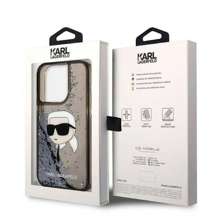 Karl Lagerfeld Liquid Glitter Karl's Head - Etui iPhone 14 Pro (czarny)