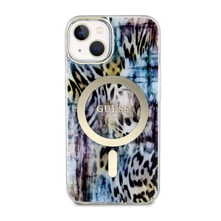 Guess Leopard MagSafe - Case for iPhone 14 (Blue)