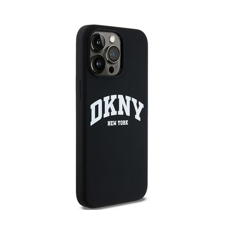 DKNY Liquid Silicone fehér nyomtatott logóval ellátott MagSafe - iPhone 14 Pro Max tok (fekete)