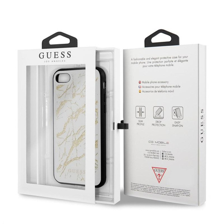 Guess Márvány üveg arany csillogás - iPhone SE 2020 / 8 / 7 tok (fehér)