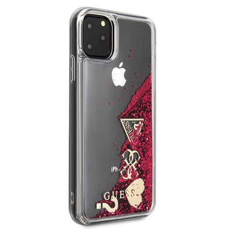 Guess Liquid Glitter Hearts - iPhone 11 Pro Max Hülle (Himbeere)