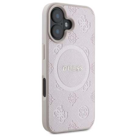 Guess Saffiano Peony Classic Logo MagSafe – Pouzdro pro iPhone 16 (růžové)