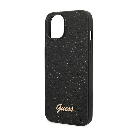 Guess Glitter Flakes Metal Logo Case - Hülle für iPhone 14 Plus (Schwarz)