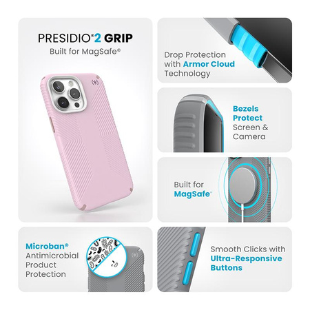 Speck Presidio2 Grip Magsafe - iPhone 15 Pro Max Case (Soft Lilac / Carnation Petal / Rouge Pink)