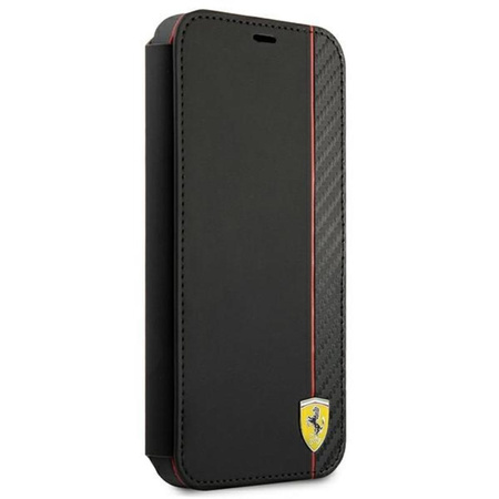 Ferrari Booktype On Track Carbon Stripe - iPhone 13 Pro tok (fekete)