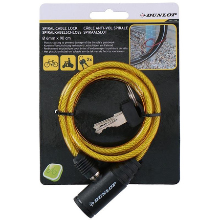 Dunlop - Kulcsos spirál kerékpárzár 90 cm (sárga)