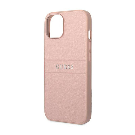 Guess Saffiano Metal Logo Stripes - Coque iPhone 14 Plus (rose)