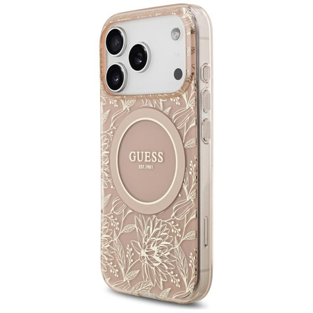 Guess IML Flowers Electro Pearl Strap MagSafe - Case iPhone 17 Pro (pink)