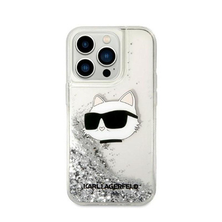 Karl Lagerfeld Liquid Glitter NFT Choupette Head - Hülle für iPhone 14 Pro (Silber)