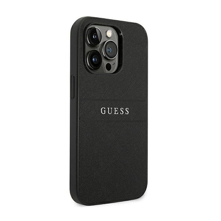Guess Saffiano Metal Logo Stripes - pouzdro pro iPhone 14 Pro (Black)