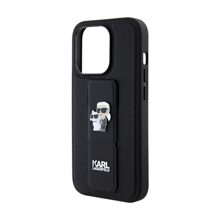 Karl Lagerfeld Gripstand Saffiano Karl & Choupette Pins - iPhone 13 Pro Tasche (schwarz)