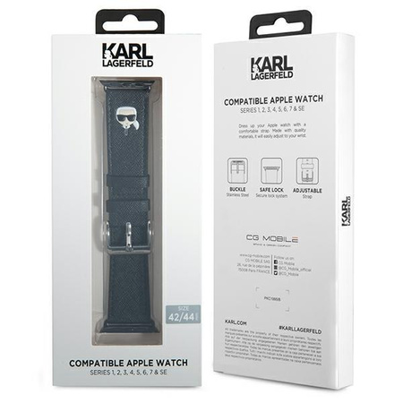 Karl Lagerfeld Saffiano Karl Head - Řemínek pro Apple Watch 42/44/45 mm (černý)