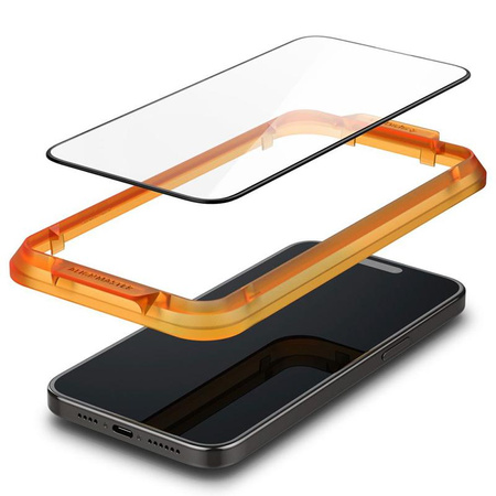 Spigen Alm Glass FC 2-Pack - Edzett üveg iPhone 15 Pro 2 db (fekete keret)