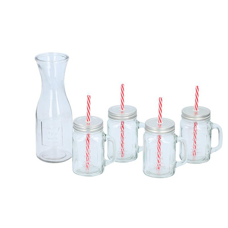 Alpina - set de pots à boissons en verre avec pailles 4 pcs. avec une carafe de 1 L