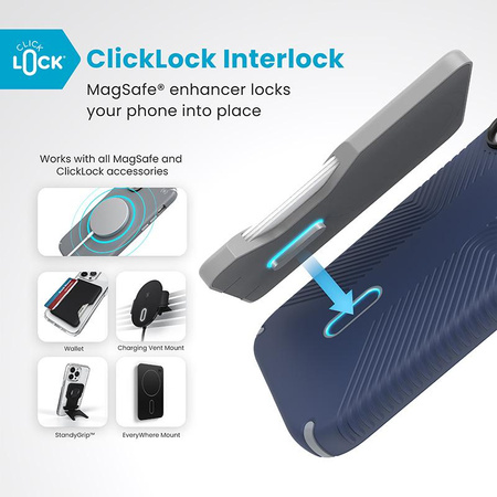 Speck Presidio2 Grip ClickLock & MagSafe - Coque pour iPhone 16 (Bleu côtier / Gris poussière / Blanc)
