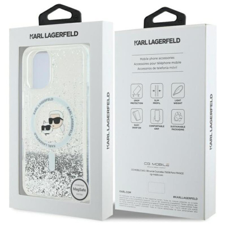 Karl Lagerfeld Liquid Glitter Karl & Choupette Head MagSafe - Case for iPhone 16 Plus (transparent)