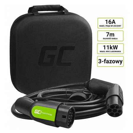 Green Cell - Kabel GC EV Type 2 11kW 7m do ładowania Tesla Model 3 / S / X, Leaf, ZOE, i3, ID.3, I-Pace, E-Tron, Kona, Ioniq