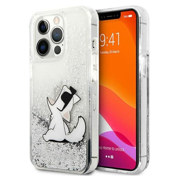 Karl Lagerfeld Liquid Glitter Choupette Fun - iPhone 13 Pro Max Tasche (Silber)