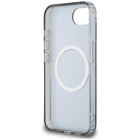 Guess IML Metal Glitter Flowers Triangle MagSafe - Hülle für iPhone 16e (schwarz)