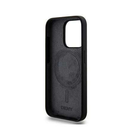 DKNY Liquid Silicone fehér nyomtatott logóval ellátott MagSafe - iPhone 15 Pro tok (fekete)
