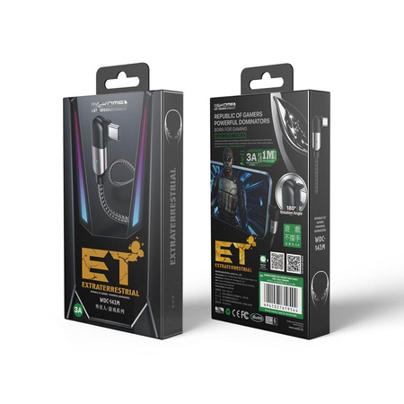 WEKOME WDC-142 Game Series - herní kabel USB-A na Micro USB 3A otočný o 180° 1 m (lesklý)