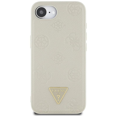 Guess szemcsés Hot Stamp Peony Triangle Logo MagSafe - tok iPhone 16e (bézs)
