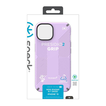 Speck Presidio2 Grip - Anti-Rutsch-Hülle für iPhone 14 / iPhone 13 (Frühling Lila / Wolkengrau / Weiß)
