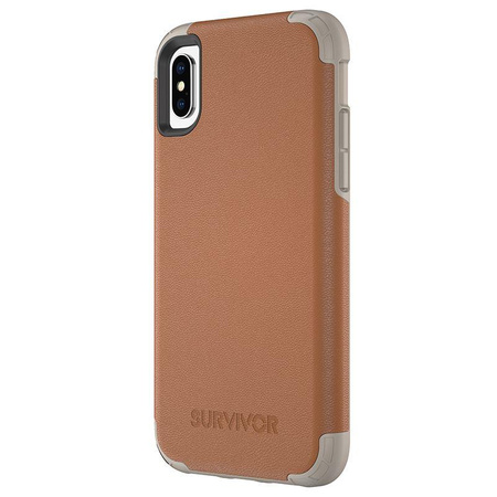 Griffin Survivor Prime Leather - Pancerne etui iPhone X (brązowy)