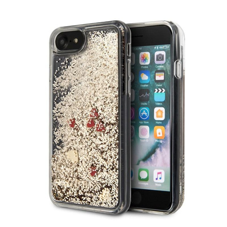 Guess Liquid Glitter Hearts - Etui iPhone SE 2020 / 8 / 7 (złoty/czerwony)