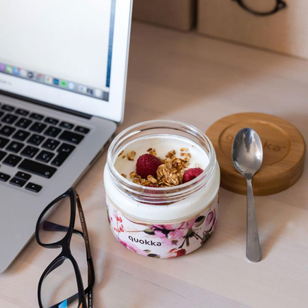 Quokka Deli Food Jar - Contenitore per alimenti in vetro / Lunchbox 500 ml (fiori scuri)