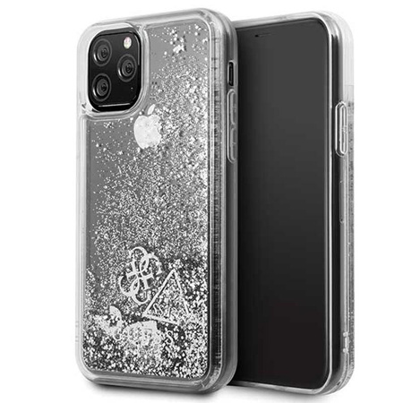 Guess Liquid Glitter Hearts - Coque iPhone 11 Pro (argent)