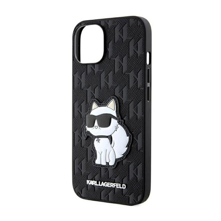 Karl Lagerfeld Saffiano Monogram NFT Choupette - Tasche für iPhone 14 Plus (Schwarz)