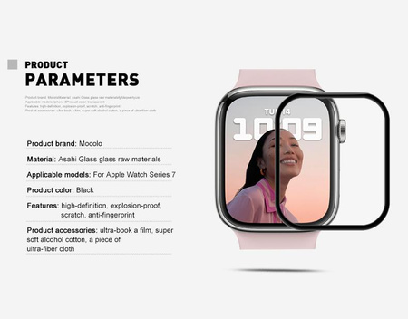 Mocolo 3D Glas Vollverklebung - 41 mm Apple Watch 7/8 Bildschirmschutzglas