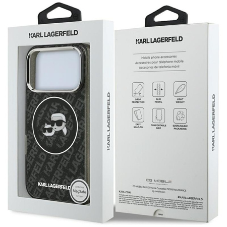 Karl Lagerfeld IML Glitter Karl & Choupette Heads Logo MagSafe - Hülle für iPhone 17 Pro (schwarz)