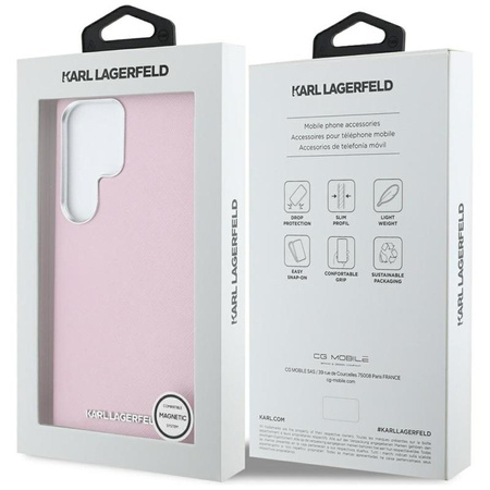 Karl Lagerfeld Saffiano Logo métal allongé MagSafe - étui pour Samsung Galaxy S25 Ultra (rose)