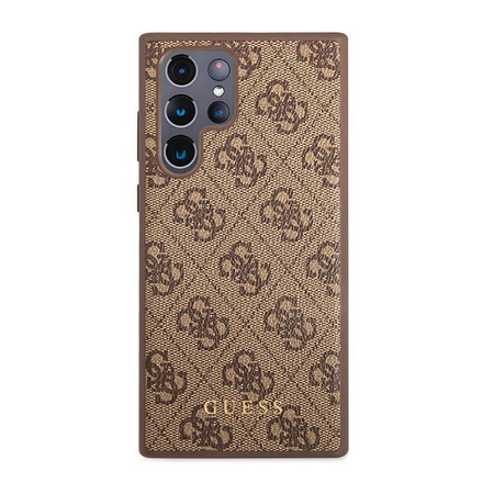 Guess 4G Metal Logo - pouzdro pro Samsung Galaxy S23 Ultra (hnědé)