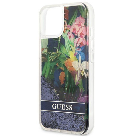 Guess Liquid Glitter Flower - Hülle für iPhone 13 mini (Blau)