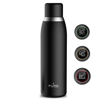 PURO Smart Bottle - 500ml INOX termikus palack intelligens LED kupakkal (Fekete)